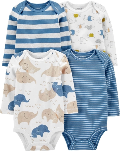 Carter’s Baby Long Sleeve Bodysuits Blue Animals, 4 pcs