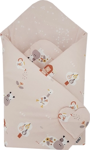 Еко двустранна памучна завивка за повиване Bees Stars beige 75 × 75 см