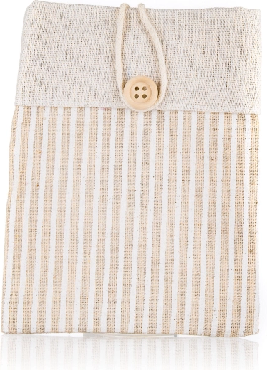 Decorative cotton Nature pouch with stripes, light brown 10.5 × 14 cm