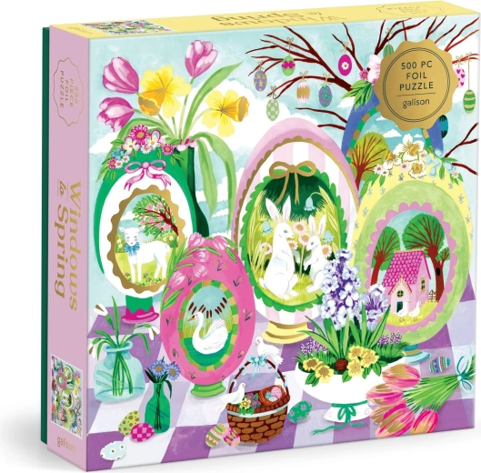 Galison Metallic Square Puzzle Windows to Spring 500 Pieces
