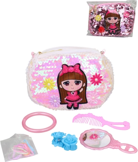 Children's sequin handbag with hairdressing accessories