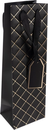 Quilt gift paper bag for wine, black, 12 × 9 × 36 cm