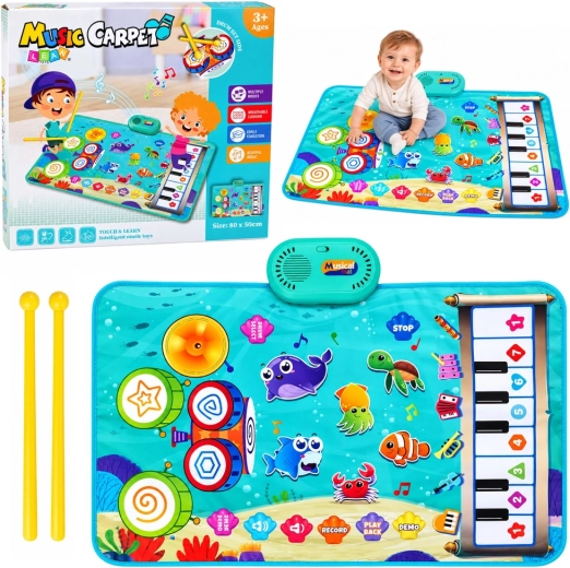 2-in-1 Interactive Musical Mat with Piano and Drums, Underwater World