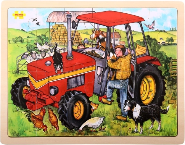 Дървен пъзел трактор 24 части BIGJIGS TOYS