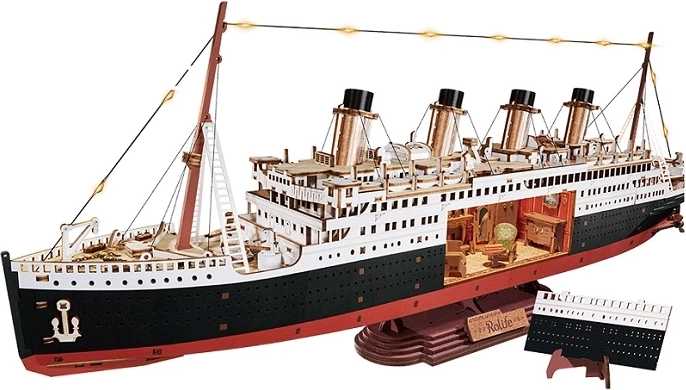RoboTime 3D дървен пъзел – вечната атлантическа плаване 1912 (модел на океански лайнер с LED)