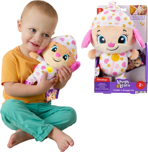 Fisher-Price Учи се и се смей! интерактивна плюшена кученце-сестричка – музикална успокояваща играчка за гушкане