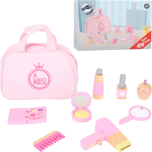 Children's Cosmetic Bag Small Foot with Wooden Accessories Pink