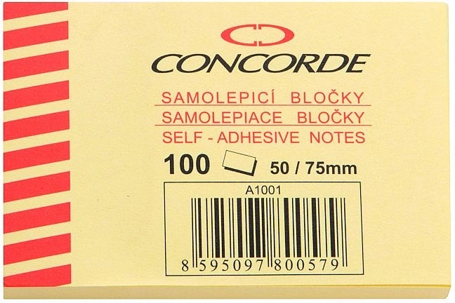 Самозалепващ се блок CONCORDE 50 × 75 mm, жълт, 100 листа