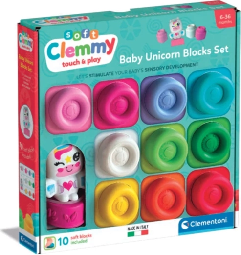 Меки кубчета SOFT CLEMMY 10 бр. + фигурка на еднорог