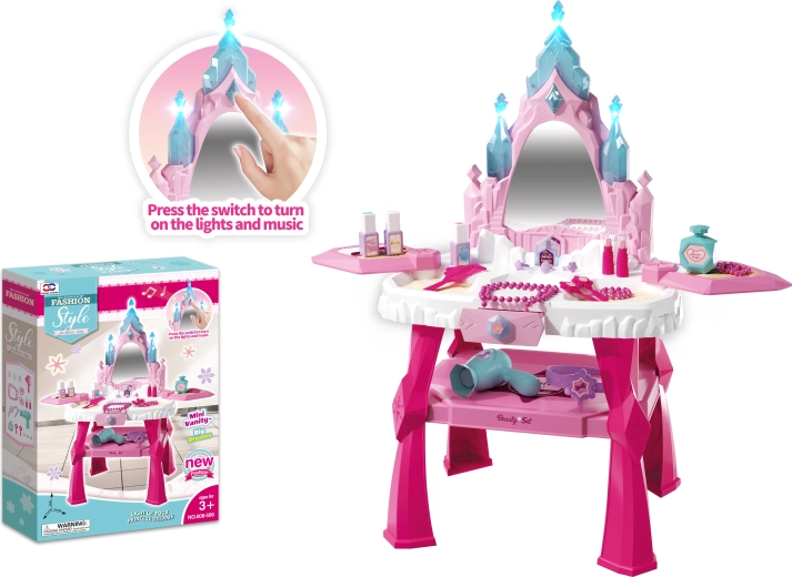 Children's interactive vanity table with light and sound effects and accessories