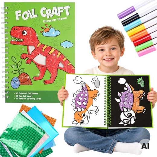 WOOPIE Creative Set with Foils and Dinosaur Coloring Pages, 121 Pieces