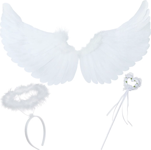 Ruhhy angel wings with halo and wand - 3-piece set