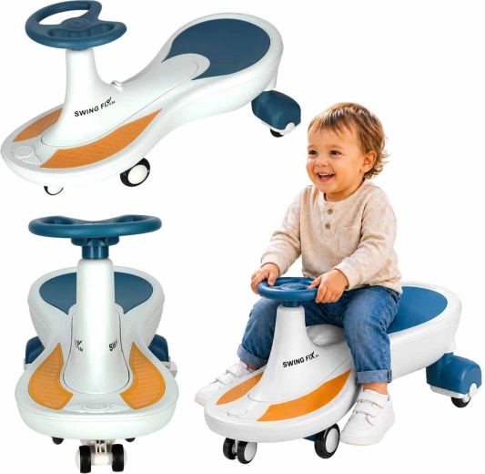 Children's Gravity Ride-On Swing Fix S4 with LED Wheels and Music, Blue and White