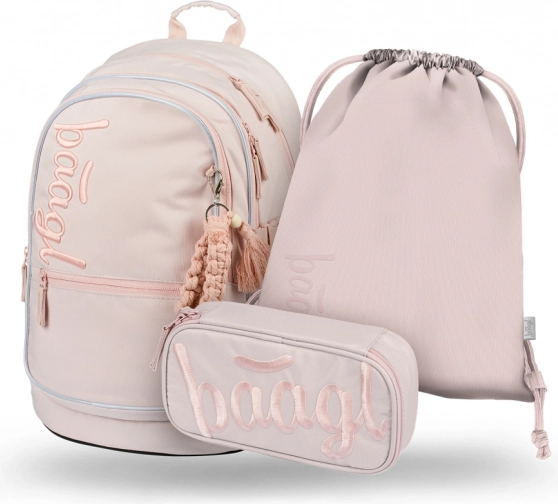 Ученически комплект Baagl Core Creamy – раница, несесер и торбичка