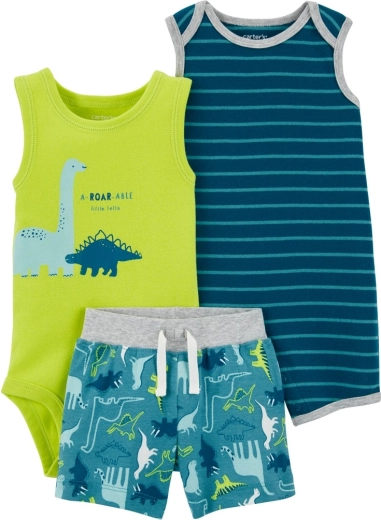 Carter's summer set for boys Stripes Dinos – short-sleeve romper, sleeveless bodysuit and shorts (3 pieces) – 6m