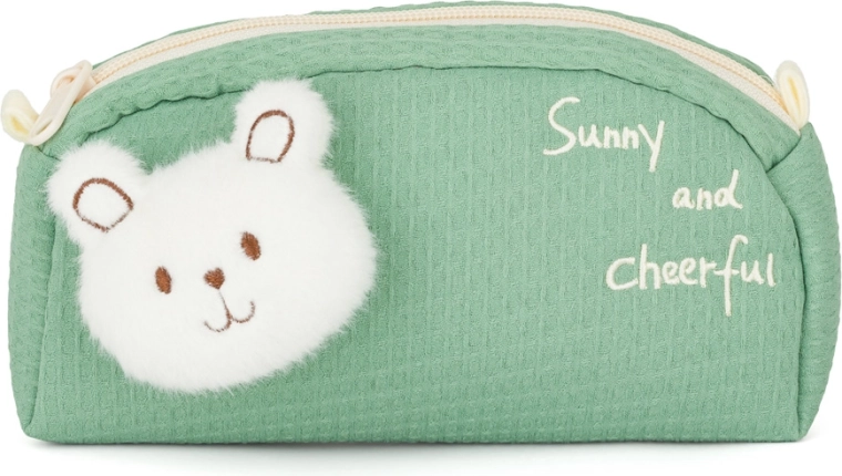 Kids’ plush bear pencil case green