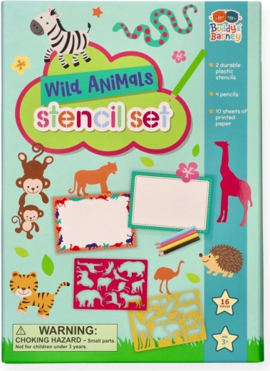 Buddy & Barney Creative Stencils with Wild Animals and Colored Pencils