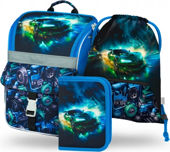 Baagl училищен комплект Zippy състезателна кола – раница, несесер и торбичка