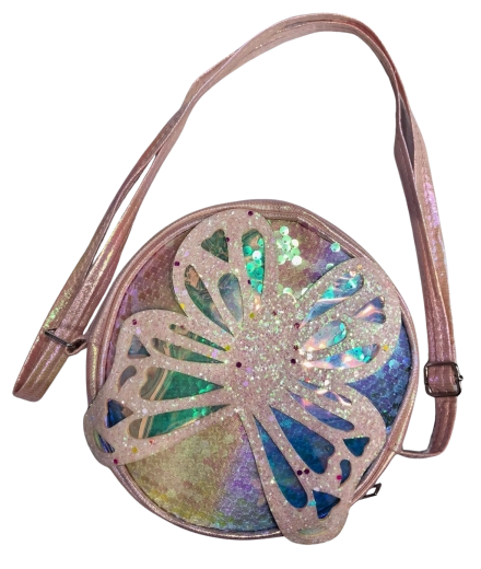 PINK детска чантичка с блестяща пеперуда и пайети