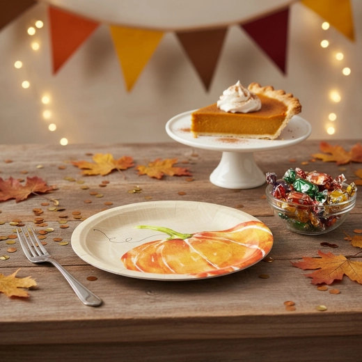 Set of Pumpkin Paper Plates, 2 Sizes, 12 pcs
