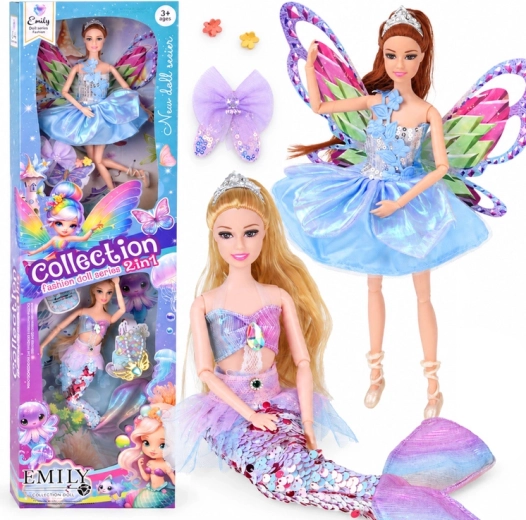 Butterfly Fairy and Mermaid Doll Set 2-in-1