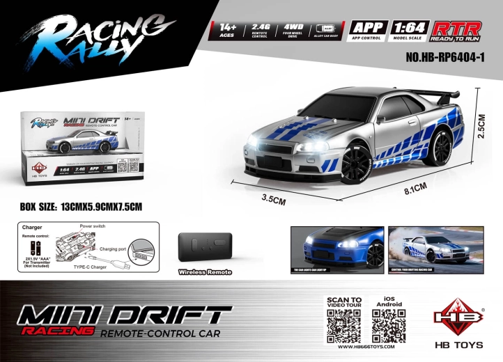 Remote-Controlled Mini Drift SmokeRacer Car, Silver
