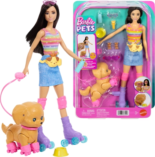 Barbie Pets – кукла с ролкови кънки с кученце и аксесоари