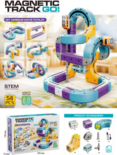 Magnetic Building Set Race Track with Car, 54 Pieces