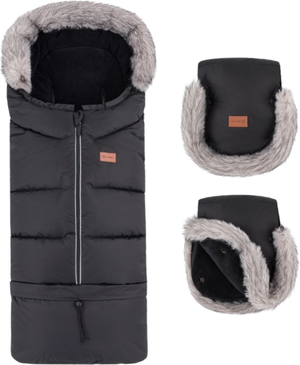 Petite&Mars winter set: Arctic 4in1 footmuff + Furry Forever Black stroller gloves