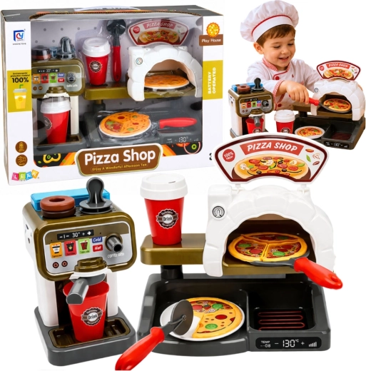 Children’s pizza shop playset with pizza oven and coffee maker (Pizza Shop)