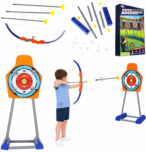 Children’s bow with suction-cup arrows and a moving target