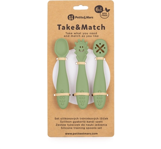 Petite&Mars силиконови тренировъчни лъжички Take&Match sweet pea, 3 бр., 6м+