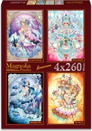 Magnolia puzzle crystal unicorn, white rabbit, midnight blue and moon 4×260 pieces