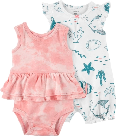 CARTER'S 2-piece set for girls Ivory Ocean: sleeveless bodysuit and summer romper with short sleeves – 3 m