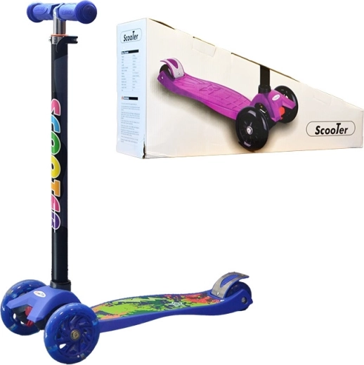 Kids' three-wheel scooter with light-up wheels – blue