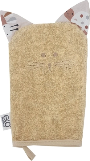 EKO cotton washcloth with ears Cat beige 20 × 15 cm