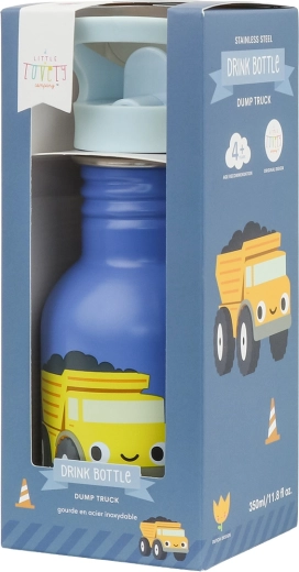 A Little Lovely Company stainless steel drinking bottle with dump truck, 350 ml