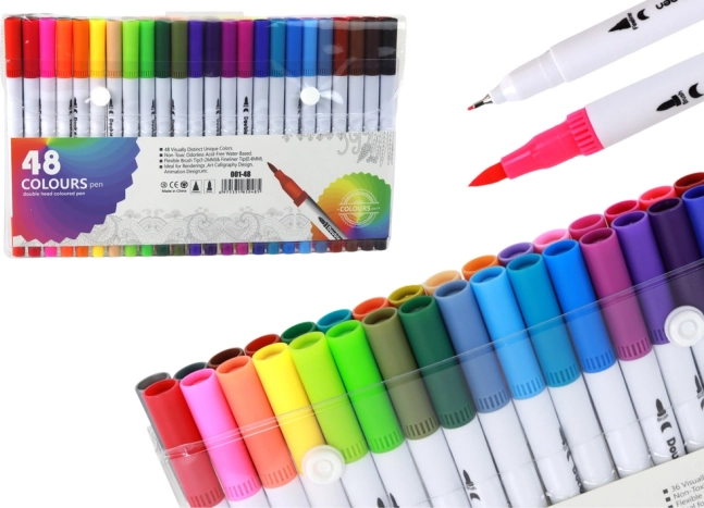 Set of 48 Double-Sided Markers Assorted Colors in Organizer