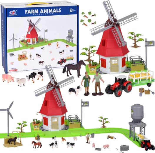 Farm construction set with windmill and animals, 101 pieces