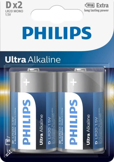 Philips Ultra Alkaline батерии D (LR20), 1,5 V – 2 бр.