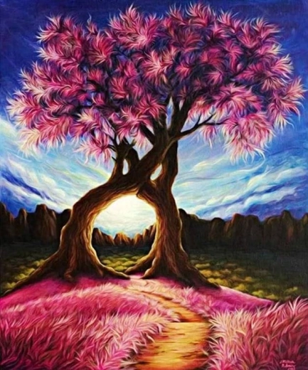 Диамантено рисуване „Розово дърво“ 30 × 40 см