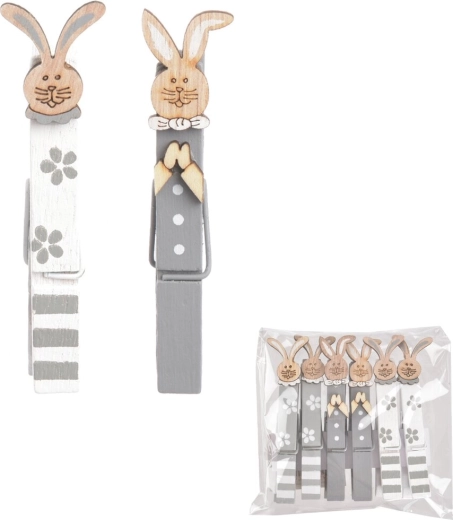 Wooden clothespins with bunny, 8.5 cm, 6 pcs