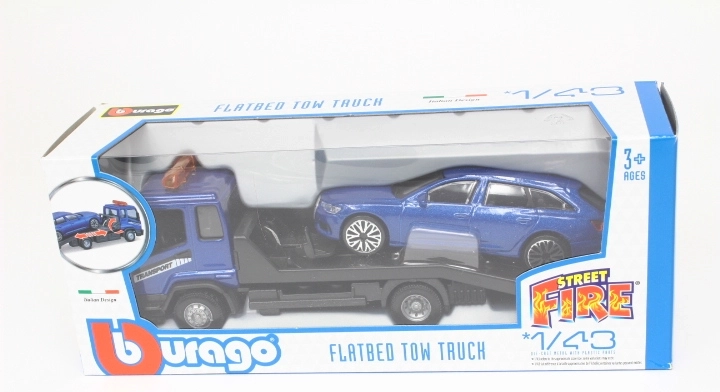 Bburago Street Fire Flatbed Tow Truck with Audi A6 Avant 1:43