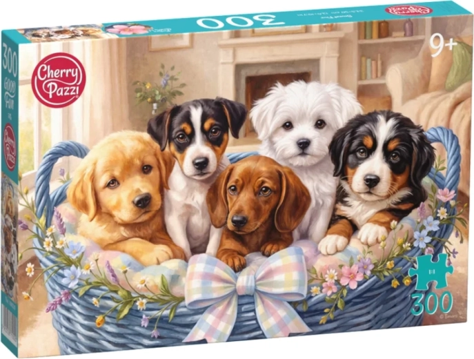 Cherry Pazzi Puppies in a Basket jigsaw puzzle, 300 pieces