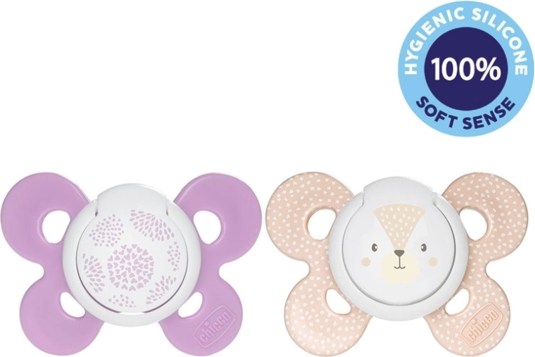 Chicco Physio Comfort silicone pacifier Physioforma 6–16 months, 2 pcs (girls’ cat/dots design)