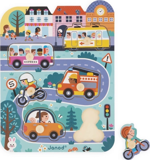 Janod - Wooden Puzzle In the City, 6 pieces, 18 months +