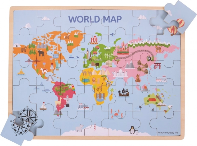 Bigjigs Toys дървен пъзел Карта на света