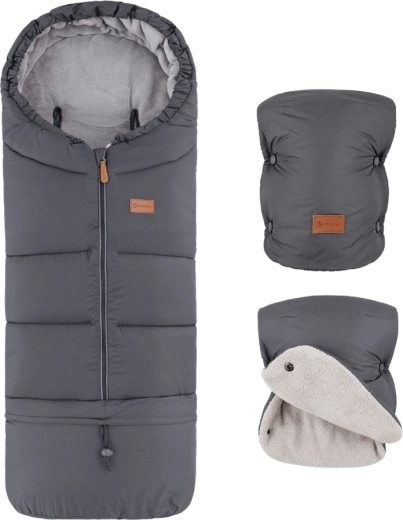 Petite&Mars winter set: Jibot 3in1 footmuff and Jasie stroller gloves charcoal grey