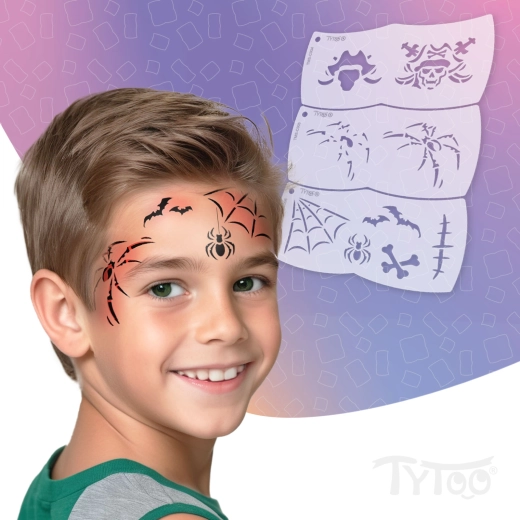 TyToo Mosaic шаблони за рисуване върху лице – пират и паяк – 3 броя