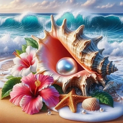 Paint by Numbers Beautiful Seashell with Pearl on the Beach 40 × 50 cm